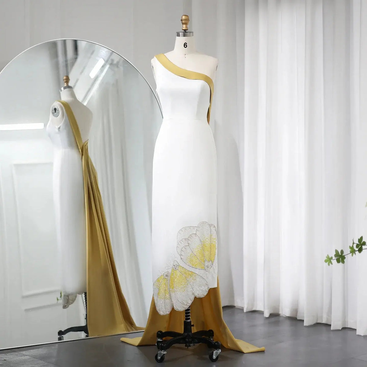 Luxury Butterfly Beaded One Shoulder White Evening Dress SS475 Luxury Butterfly Beaded One Shoulder White Evening Dress SS475