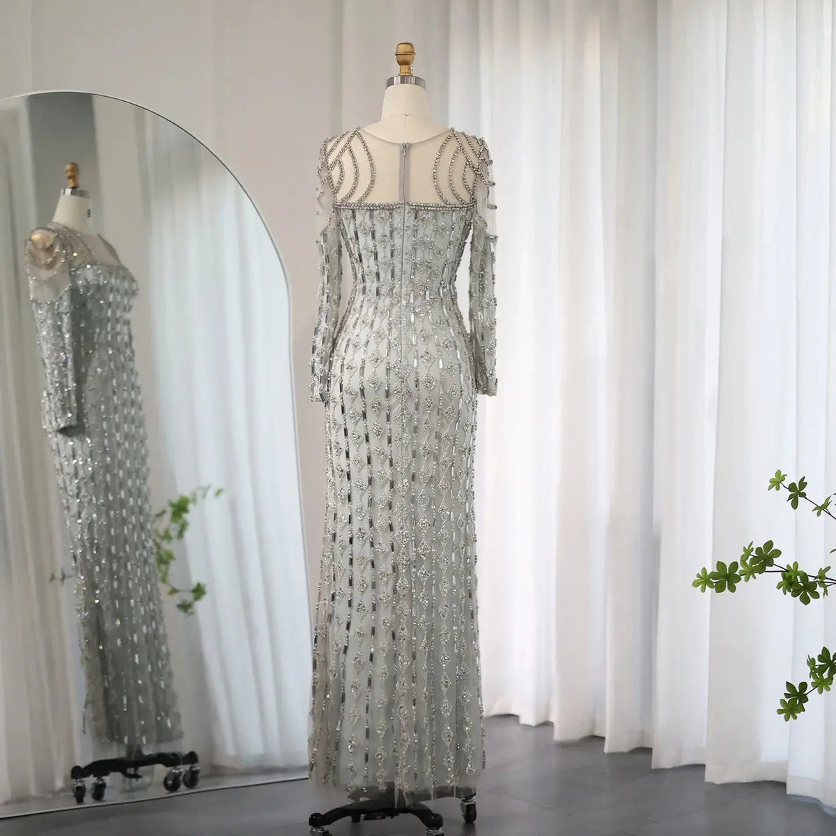 Luxury Sage Green Long Sleeves Mermaid Evening Dress SS398 Luxury Sage Green Long Sleeves Mermaid Evening Dress SS398