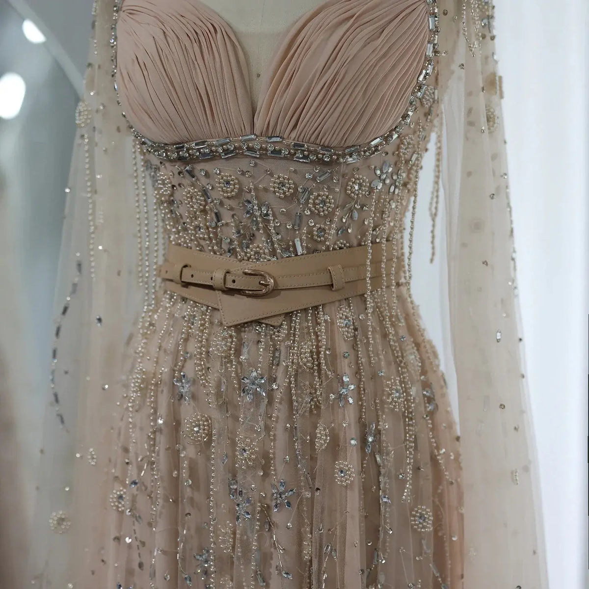 Dreamy Vow Arabic Champagne Dubai Evening Dresses Luxury 2023 Celebrity Beaded Tassel High Slit Women Wedding Party Dress 376