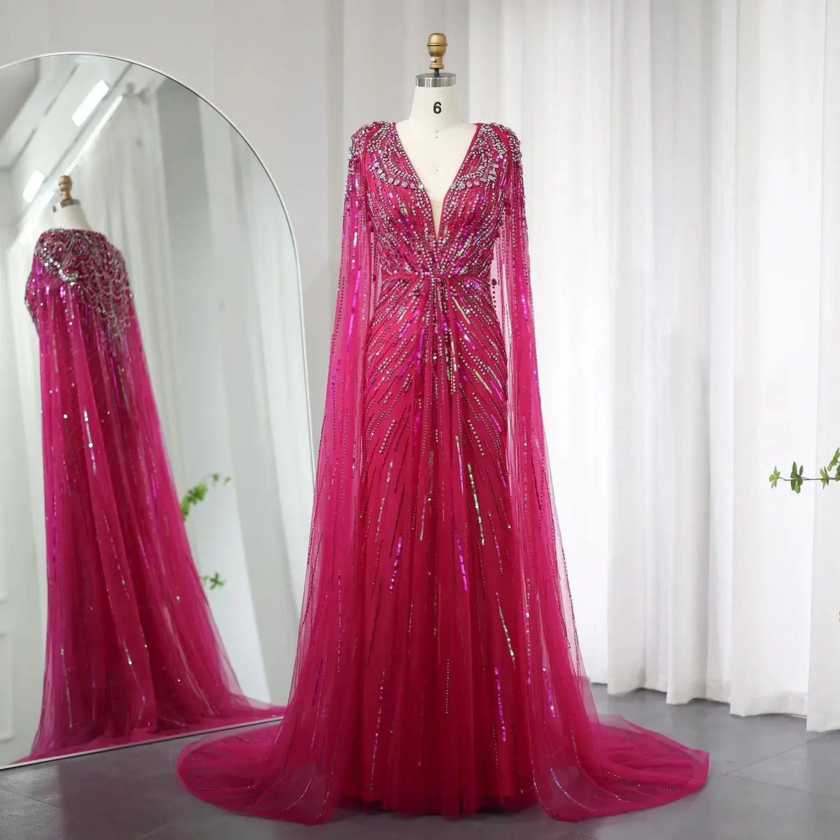 Luxury Dubai Green Evening Dresses with Cape Fuchsia Crystal Gold SS399 Luxury Dubai Green Evening Dresses with Cape Fuchsia Crystal Gold SS399