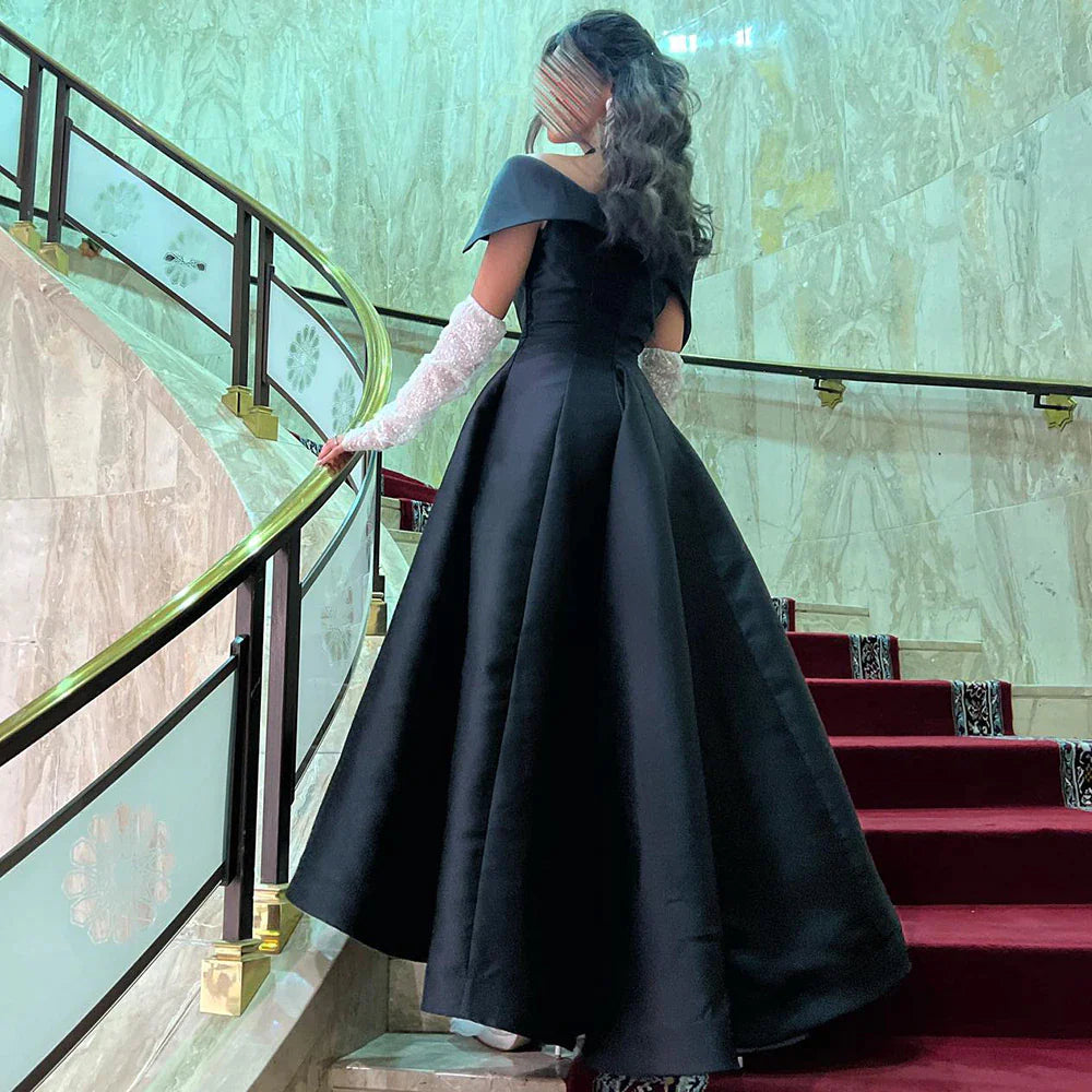 Elegant Khaki Satin Off Shoulder High Low Evening Dress SF058 SHARONSAID