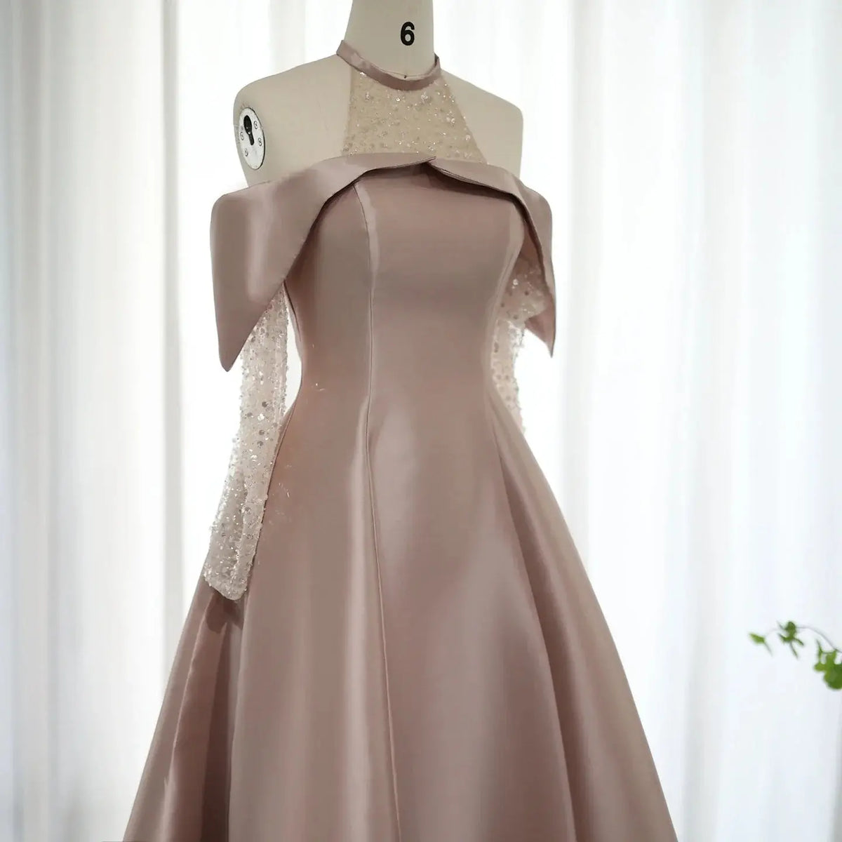 Elegant Khaki Satin Off-Shoulder High Low Evening Dress SF058 - SHARONSAID Elegant Khaki Satin Off-Shoulder High Low Evening Dress SF058 - SHARONSAID