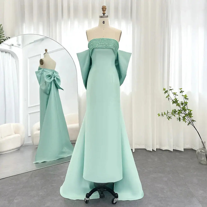 DreamyVow Luxury Dubai Lilac Arabic Evening Dresses with Bow Cape Beaded 2023 Elegant Women Wedding Formal Party Gowns 319
