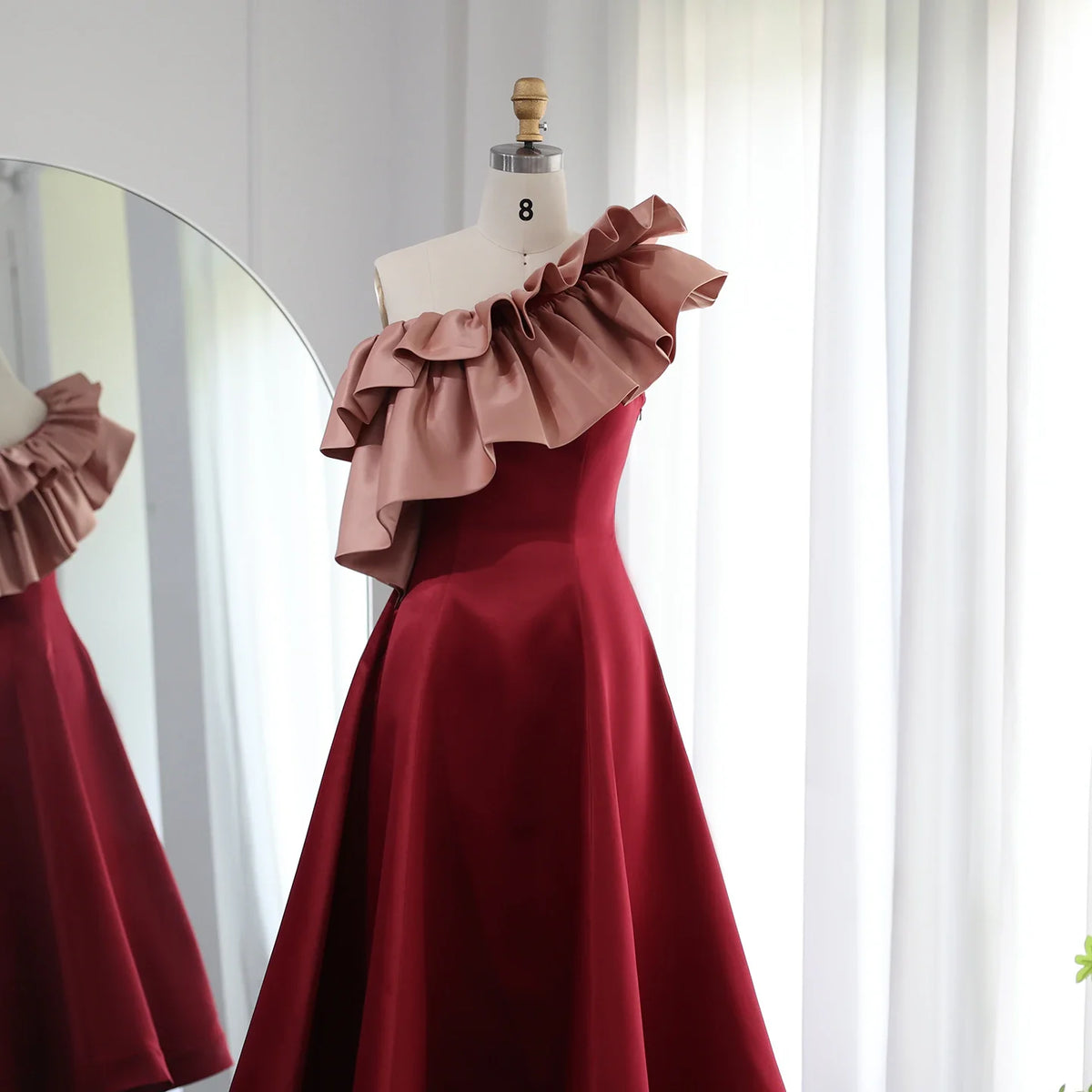 Dreamy Vow Elegant Pink Burgundy Dubai Short Evening Dresses for Wedding Party 2023 Arabic Women Midi Formal Guest Gowns F 057