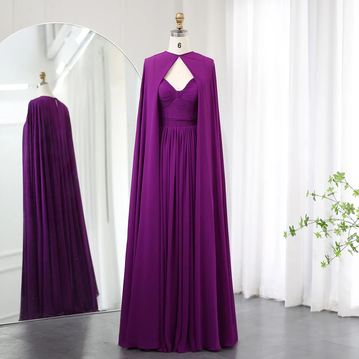 Sharon Said Saudi Arabia Purple Chiffon Long Evening Dress with Cape Elegant Sweetheart Green Women Wedding Party Gowns SF002