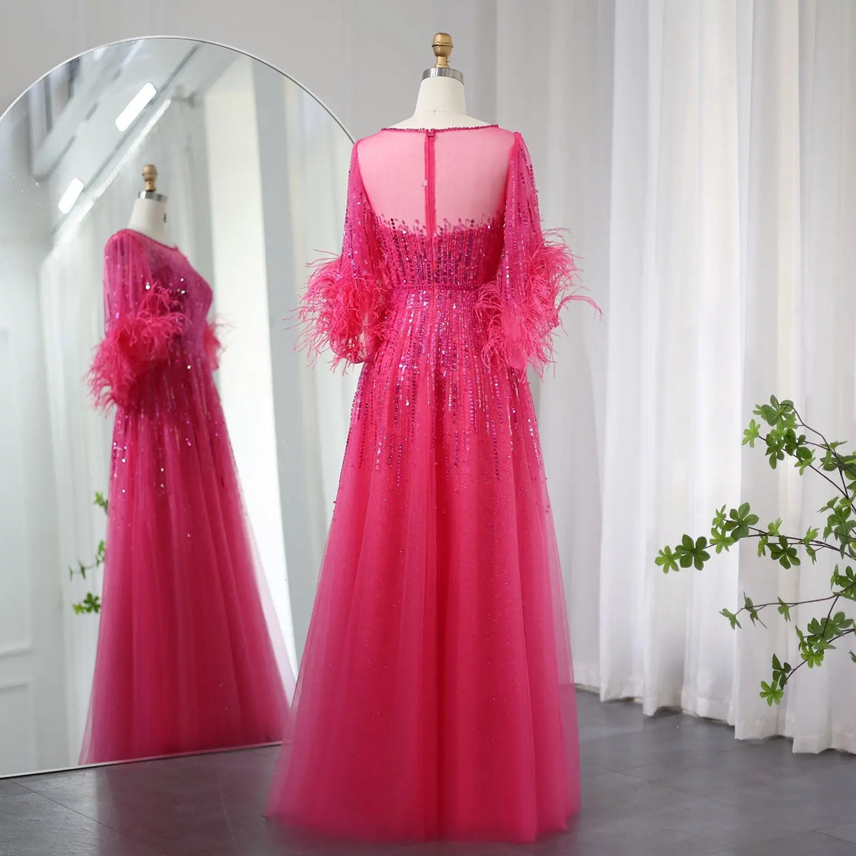 Luxury Feathers Black Half Sleeve Evening Dress SS339 Luxury Feathers Black Half Sleeve Evening Dress SS339