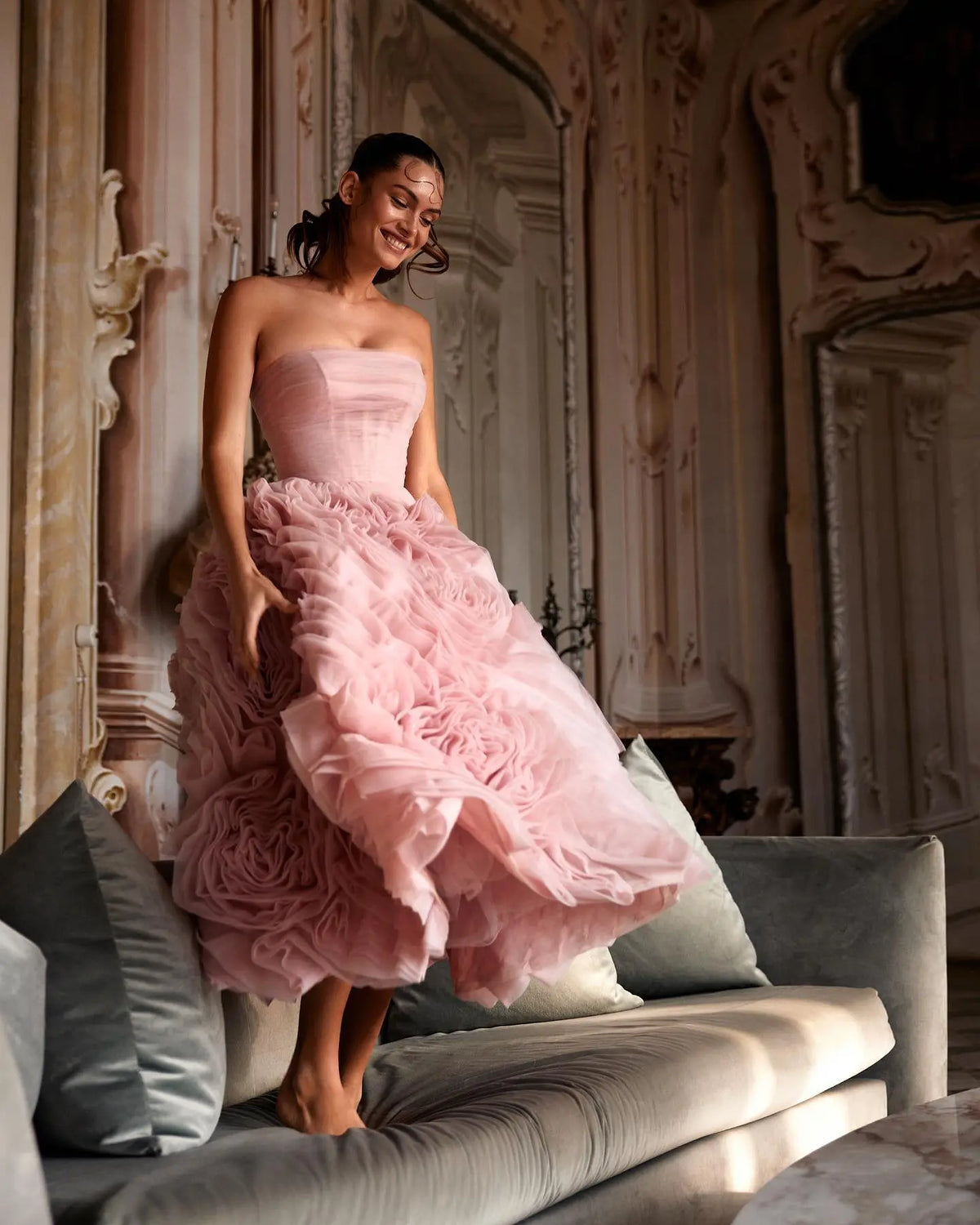 Luxury 3D Rose Flower Purple Strapless Evening Dress SS343 - SHARONSAID Luxury 3D Rose Flower Purple Strapless Evening Dress SS343 - SHARONSAID