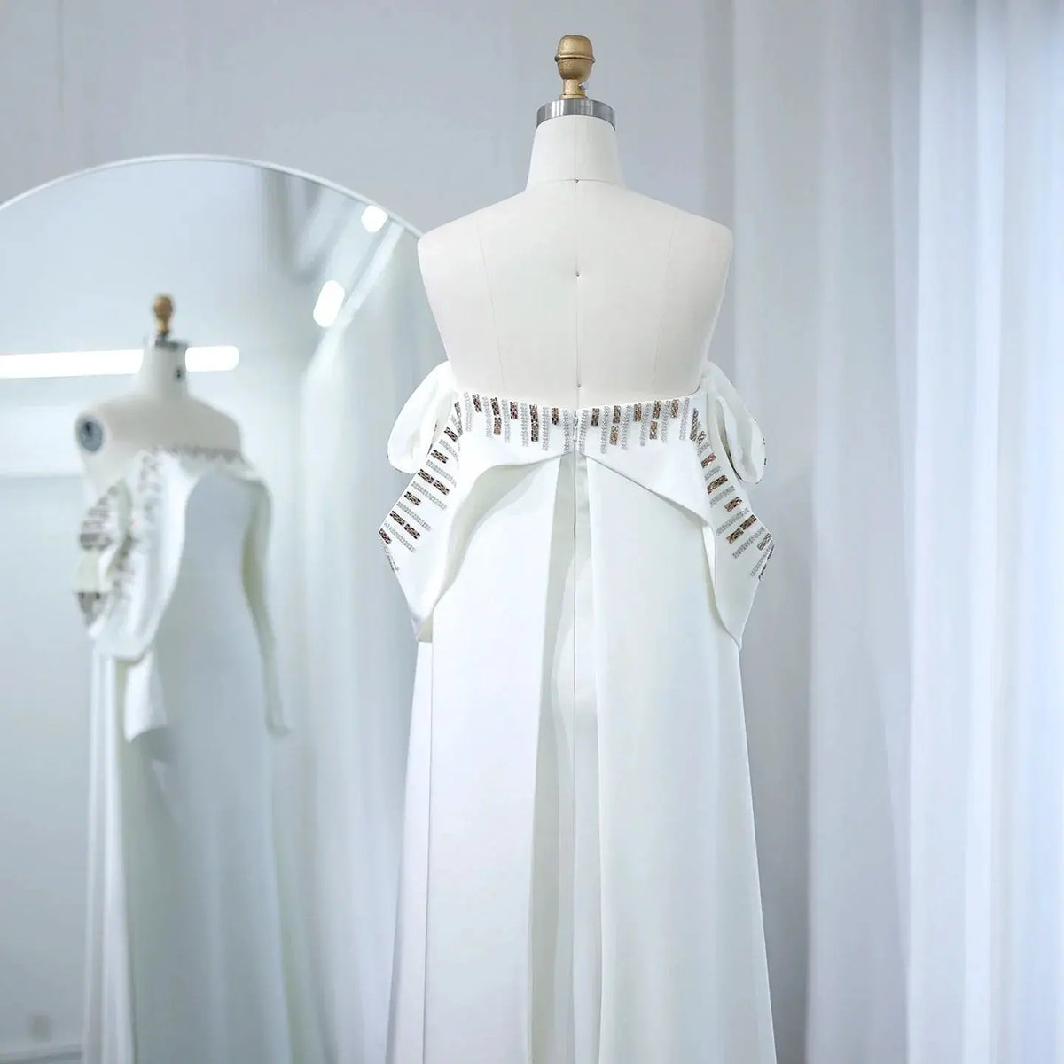 Elegant White Off Shoulder Long Sleeves Evening Dress with Cape SF008