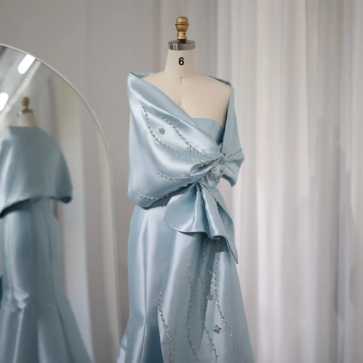 Final Sale Luxury Blue Mermaid Evening Dress with Beaded Cape Shawl SS333 Final Sale Luxury Blue Mermaid Evening Dress with Beaded Cape Shawl SS333