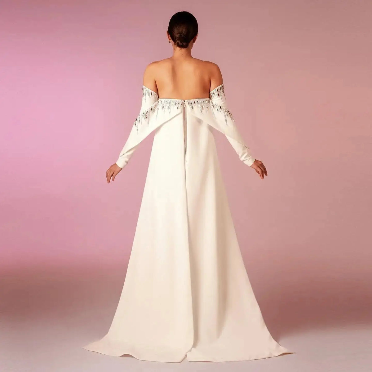Elegant White Off Shoulder Long Sleeves Evening Dress with Cape SF008 Elegant White Off Shoulder Long Sleeves Evening Dress with Cape SF008