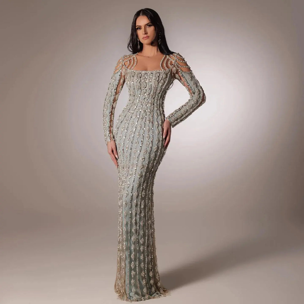 Luxury Sage Green Long Sleeves Mermaid Evening Dress SS398 SHARONSAID Luxury Sage Green Long Sleeves Mermaid Evening Dress SS398 SHARONSAID