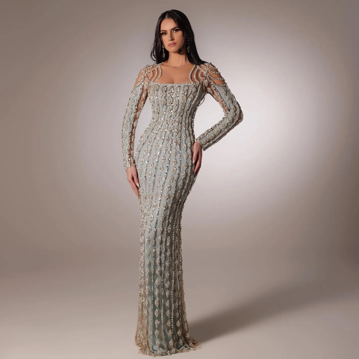 Sharon Said Luxury Arabic Sage Green Dubai Evening Dresses Mermaid Muslim Long Sleeves Islamic Women Wedding Party Gowns SS398