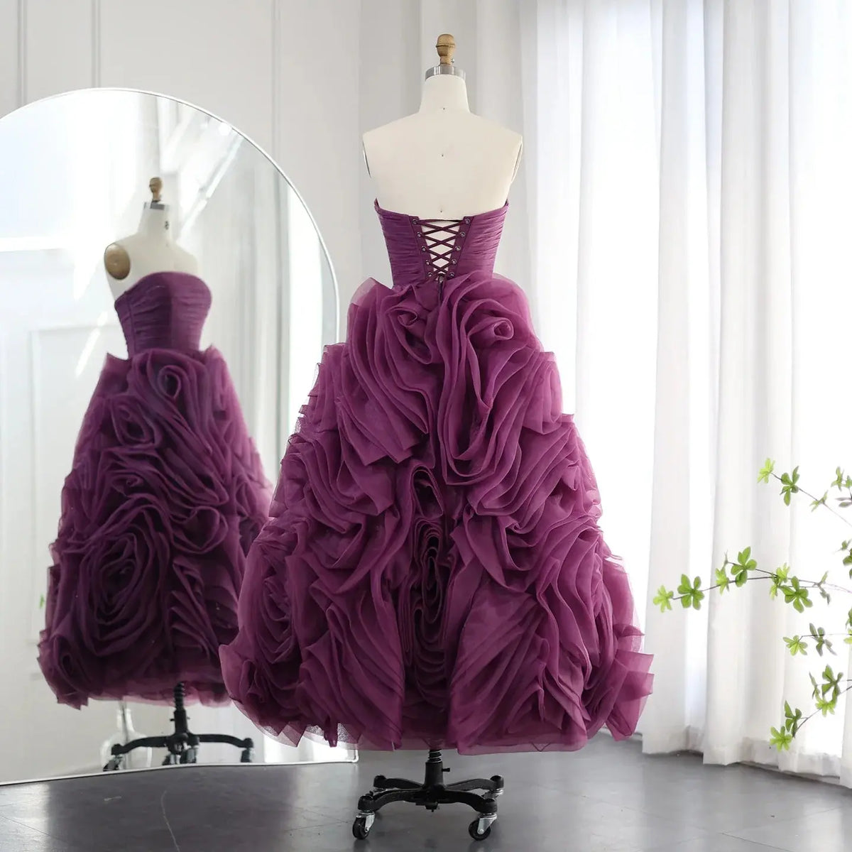 Luxury 3D Rose Flower Purple Strapless Evening Dress SS343 - SHARONSAID Luxury 3D Rose Flower Purple Strapless Evening Dress SS343 - SHARONSAID