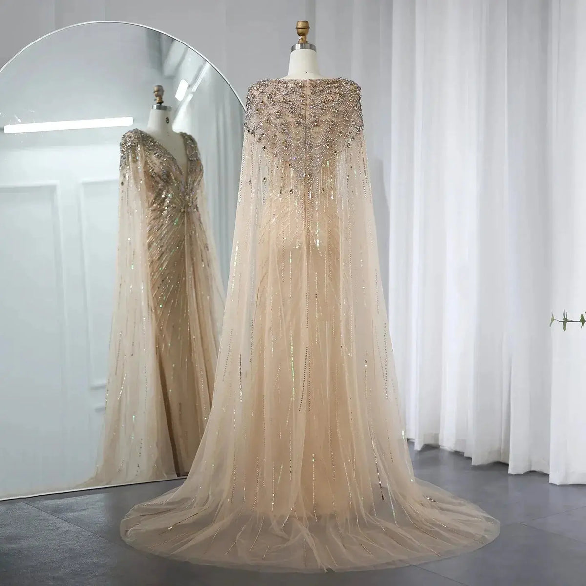 Luxury Dubai Green Evening Dresses with Cape Fuchsia Crystal Gold SS399 Luxury Dubai Green Evening Dresses with Cape Fuchsia Crystal Gold SS399