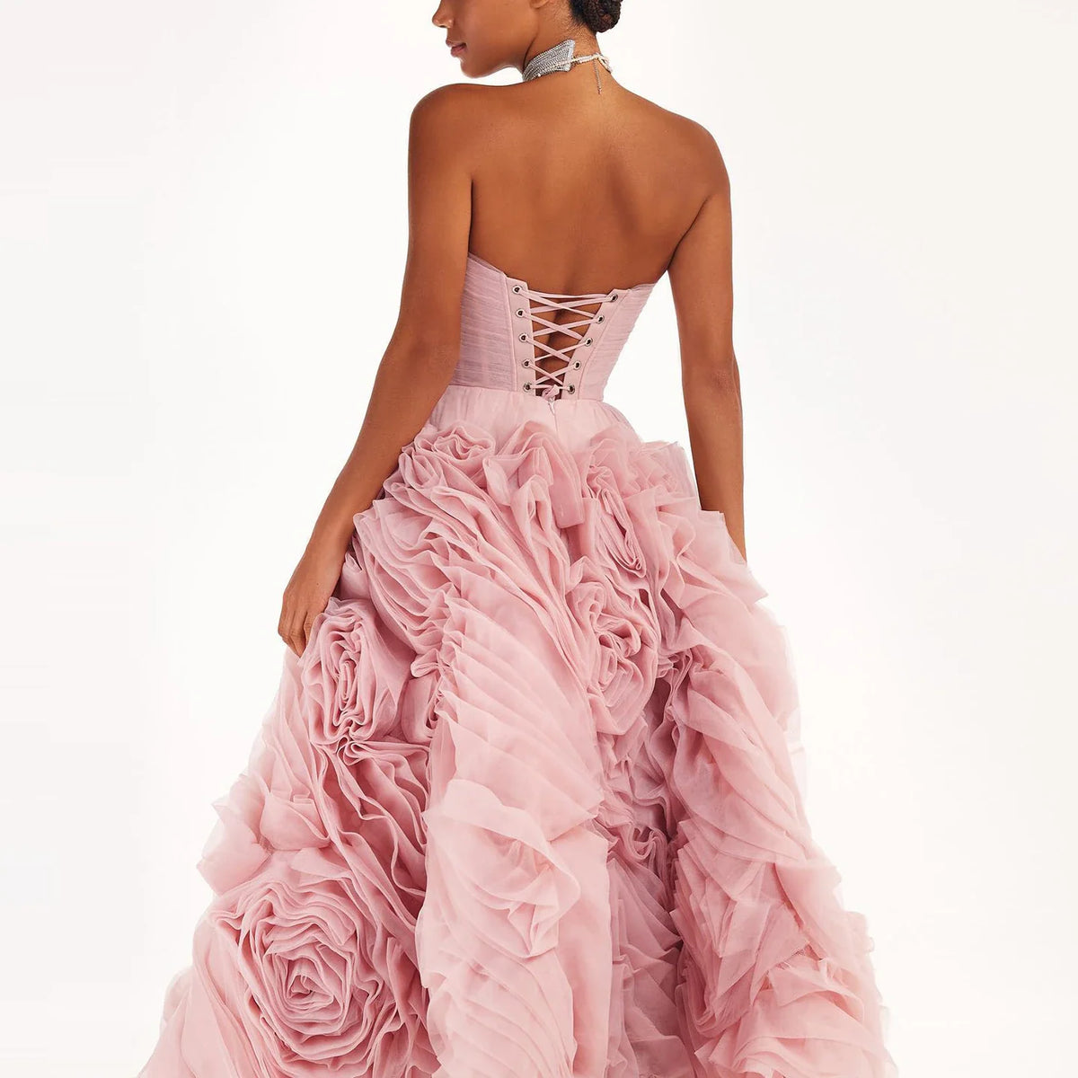 Dreamy Vow Luxury 3D Rose Flower Pink Short Evening Dresses for Women Wedding Party 2023 Strapless Midi Formal Prom Gowns 343