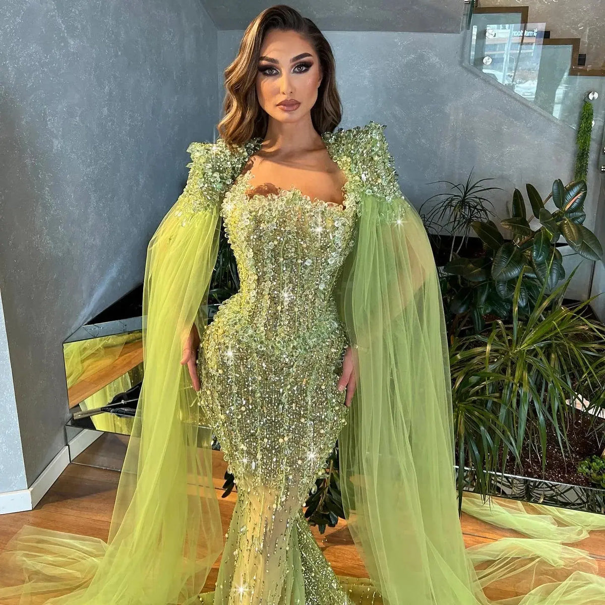 luxury dress on sale Dark Navy Mermaid Beaded Luxury Prom Gown Tulle Wedding Dress For Sale TCDFD7828