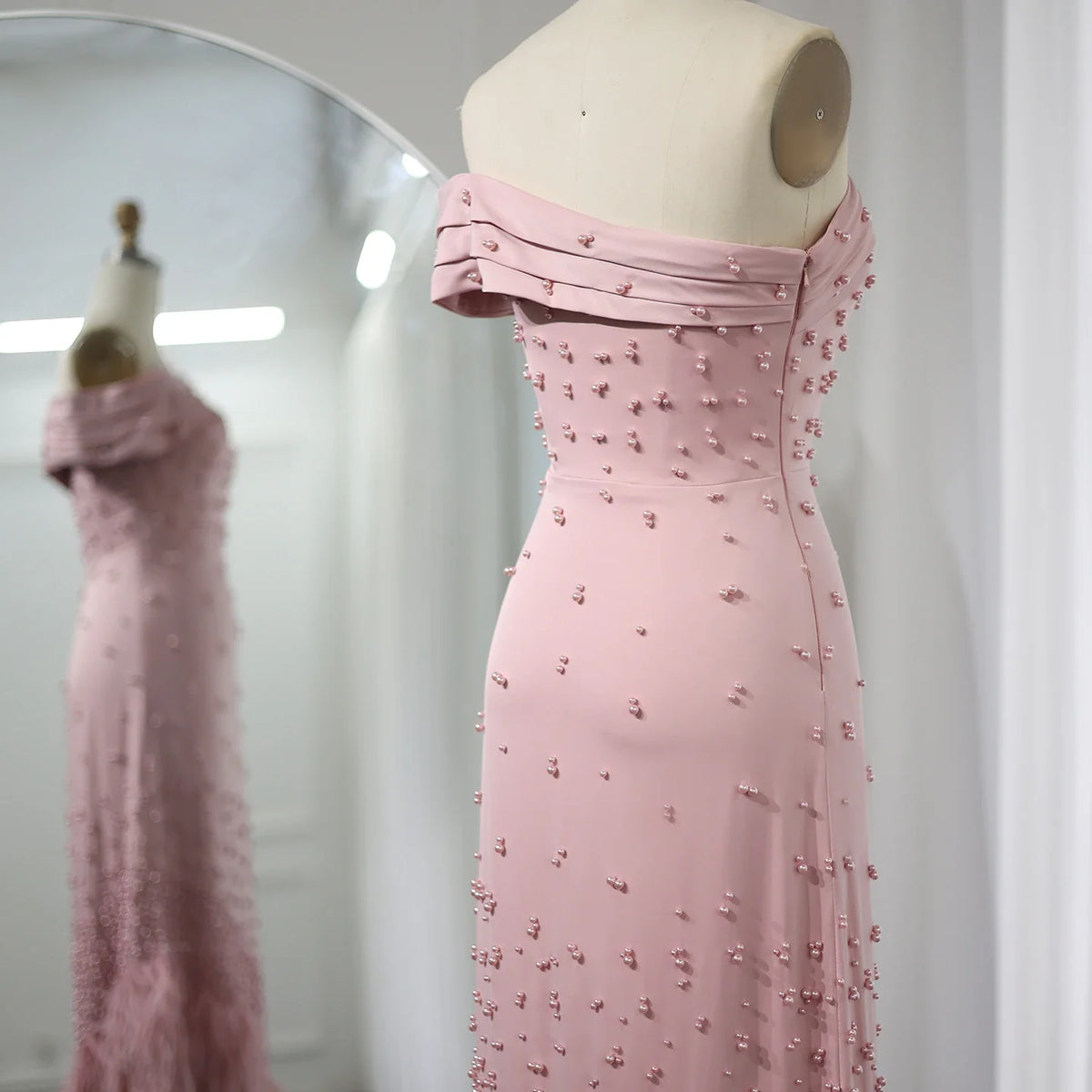 Dreamy VowLuxury Feathers Dubai Pink Mermaid Evening Dress for Women Wedding Sage Green One Shoulder Arabic Party Gowns 388