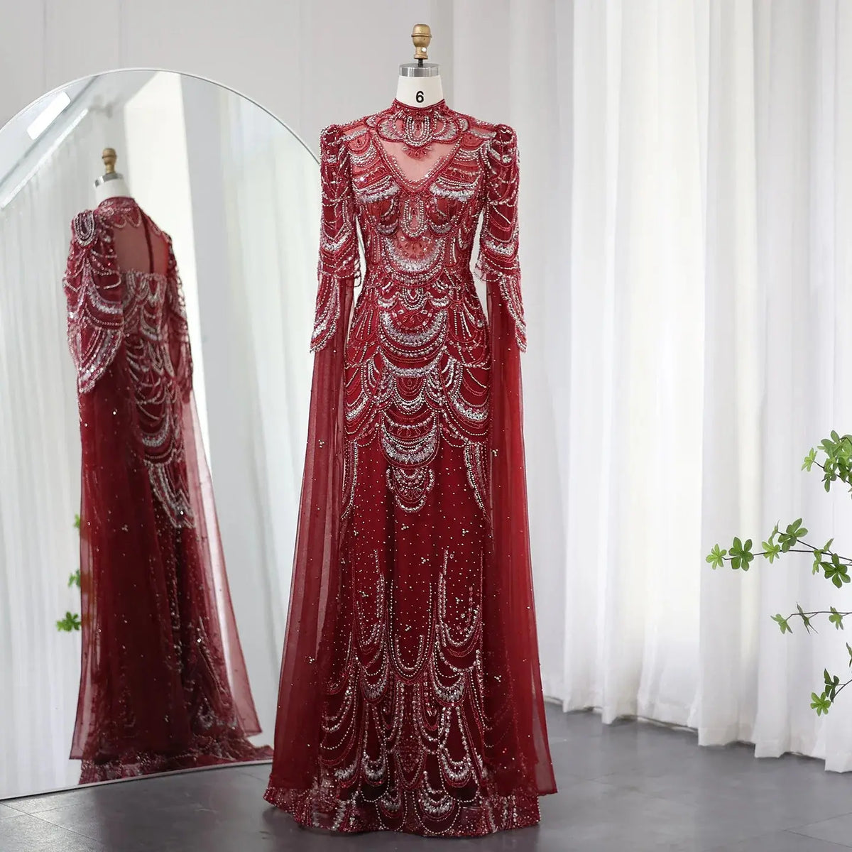 Luxury Burgundy Mermaid Evening Dress with Cape Sleeves SS145 - SHARONSAID Luxury Burgundy Mermaid Evening Dress with Cape Sleeves SS145 - SHARONSAID