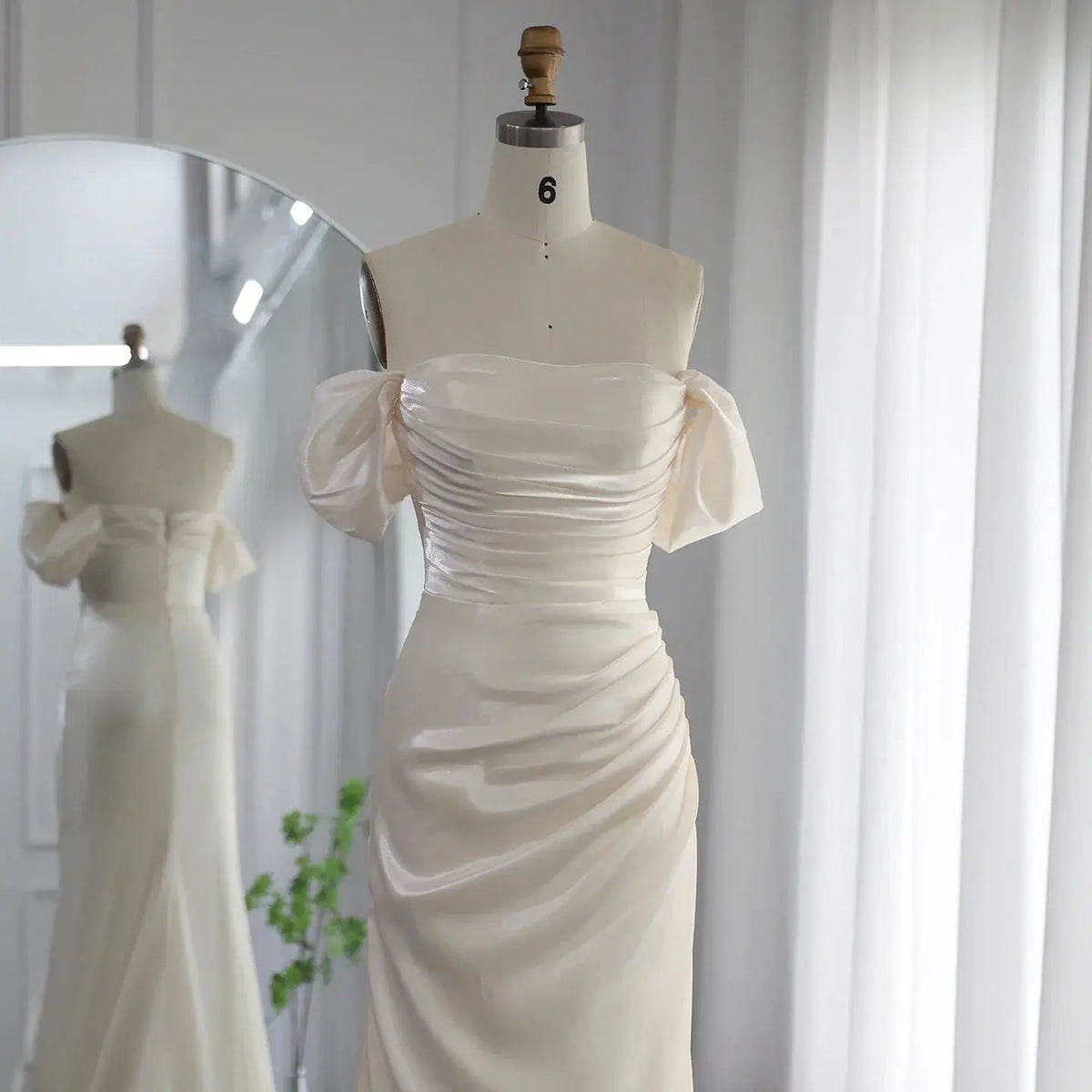 Elegant Off Shoulder Arabic Beige Evening Dress Mermaid SF001