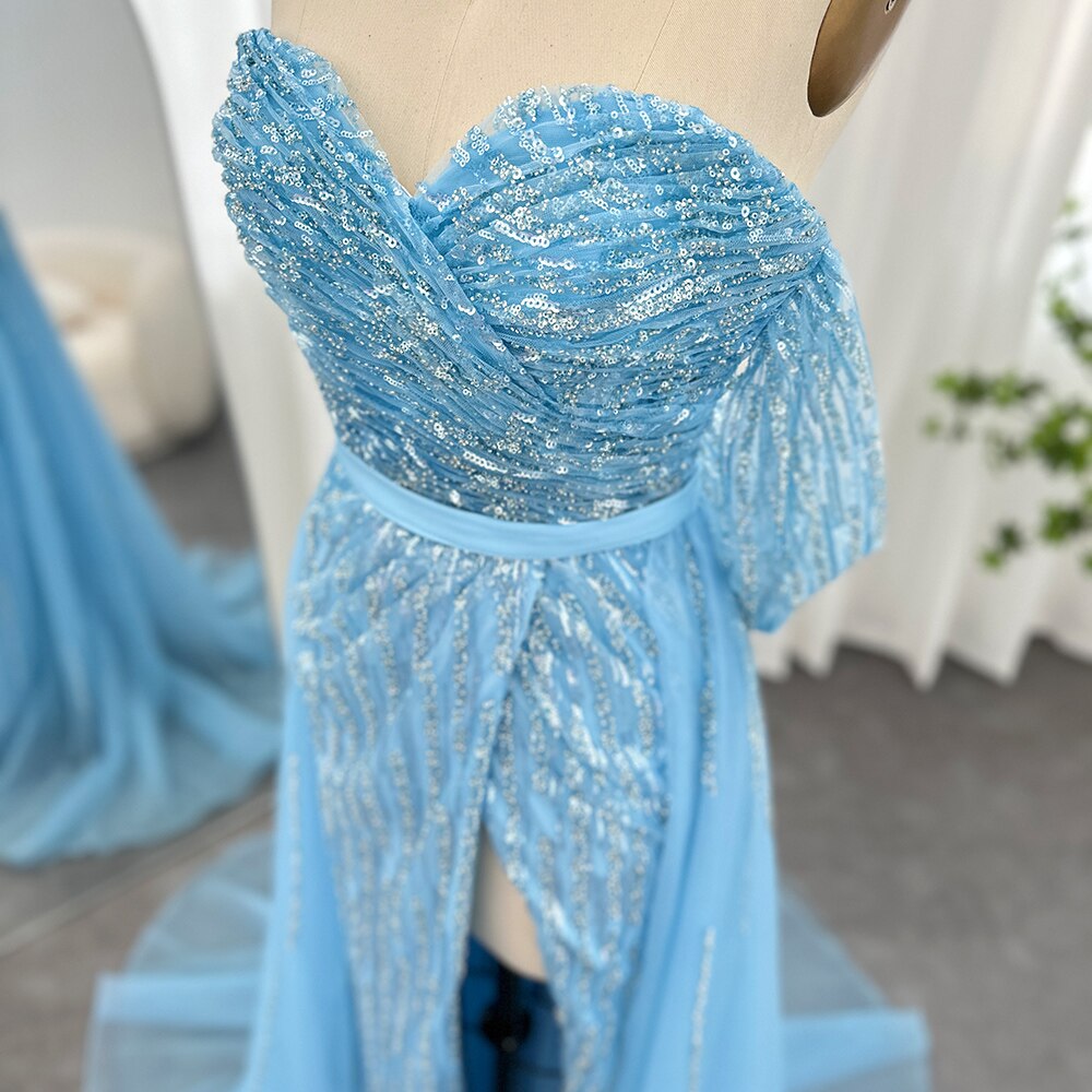 Dreamy Vow Arabic Blue Mermaid Luxury Dubai Evening Dresses for Woman Wedding Party High Split Elegant Prom Formal Gowns 257