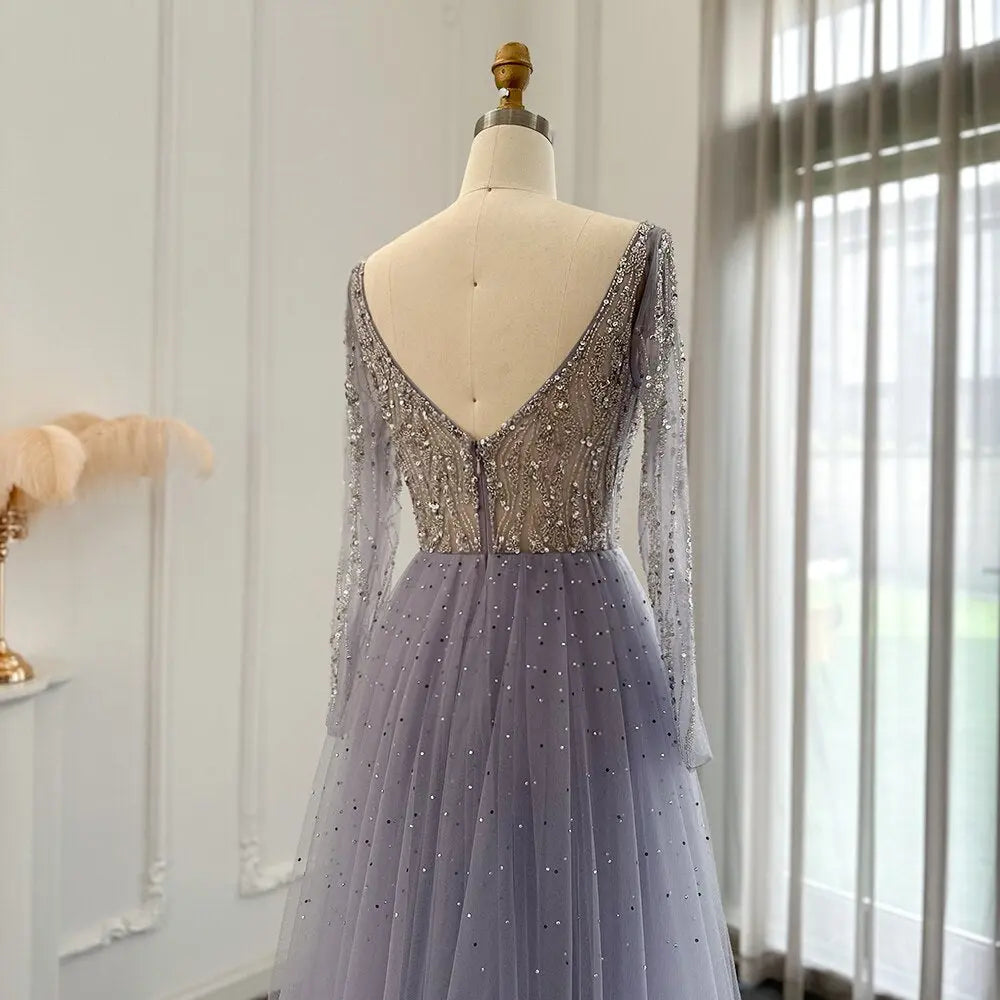 For Sale Lilac Long Sleeves Mermaid Evening Dress with Overskirt SS234 – SHARONSAID