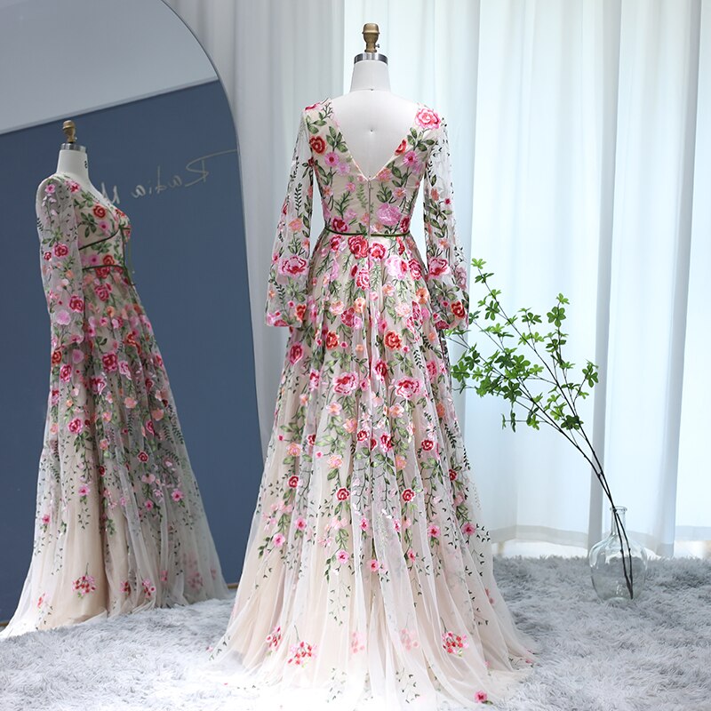 Dreamy Vow Champagne Embroidery Long Evening Dresses 2023 Garden Floral Tulle A-line Formal Prom Dress for Women Wedding Party 231