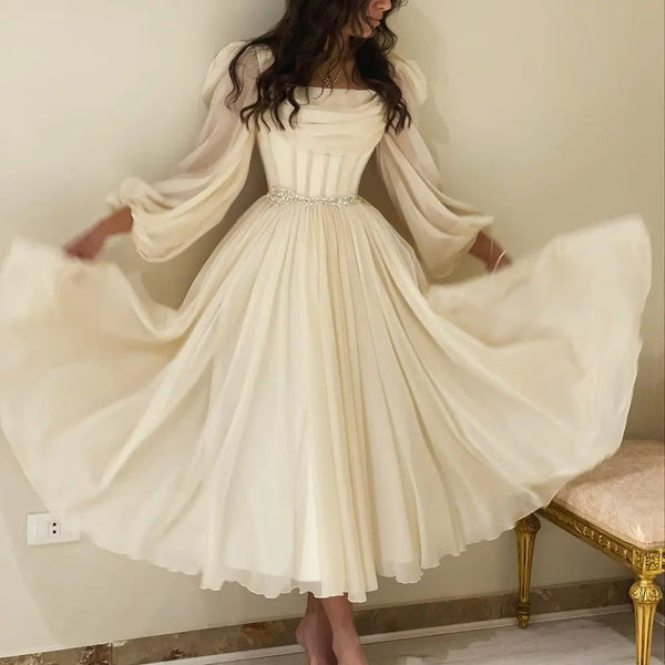 Elegant Beige Long Sleeves Short Evening Dress SF267