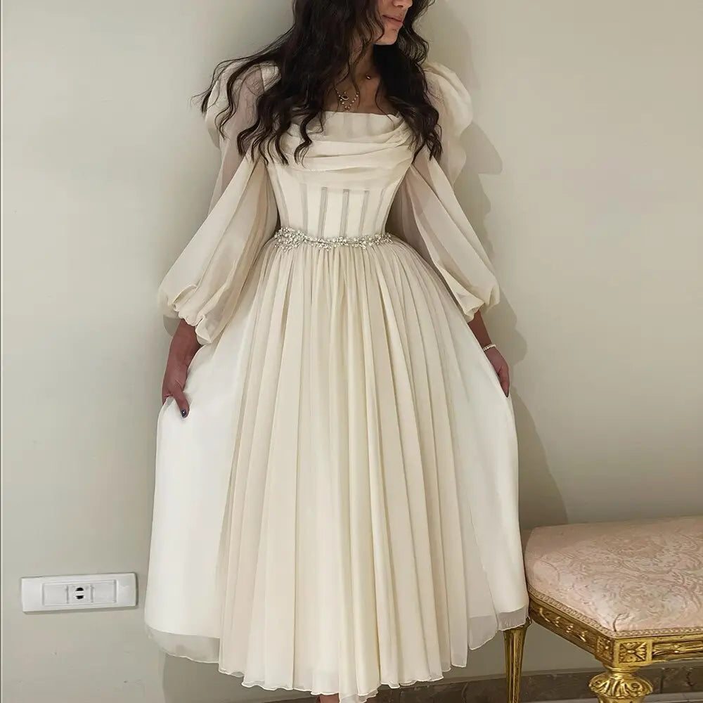 Elegant Beige Long Sleeves Short Evening Dress SF267 Elegant Beige Long Sleeves Short Evening Dress SF267