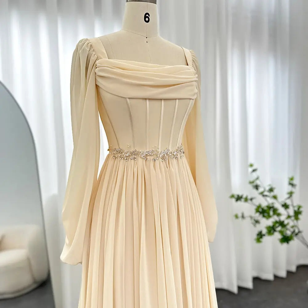 Elegant Beige Long Sleeves Short Evening Dress SF267 Elegant Beige Long Sleeves Short Evening Dress SF267
