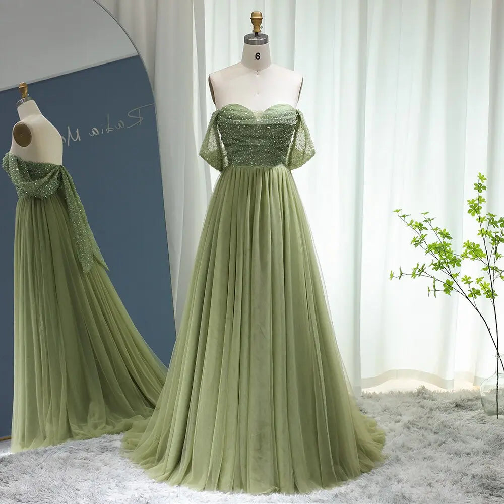 Elegant Off Shoulder Sage Green A-Line Evening Dress SS314 Elegant Off Shoulder Sage Green A-Line Evening Dress SS314