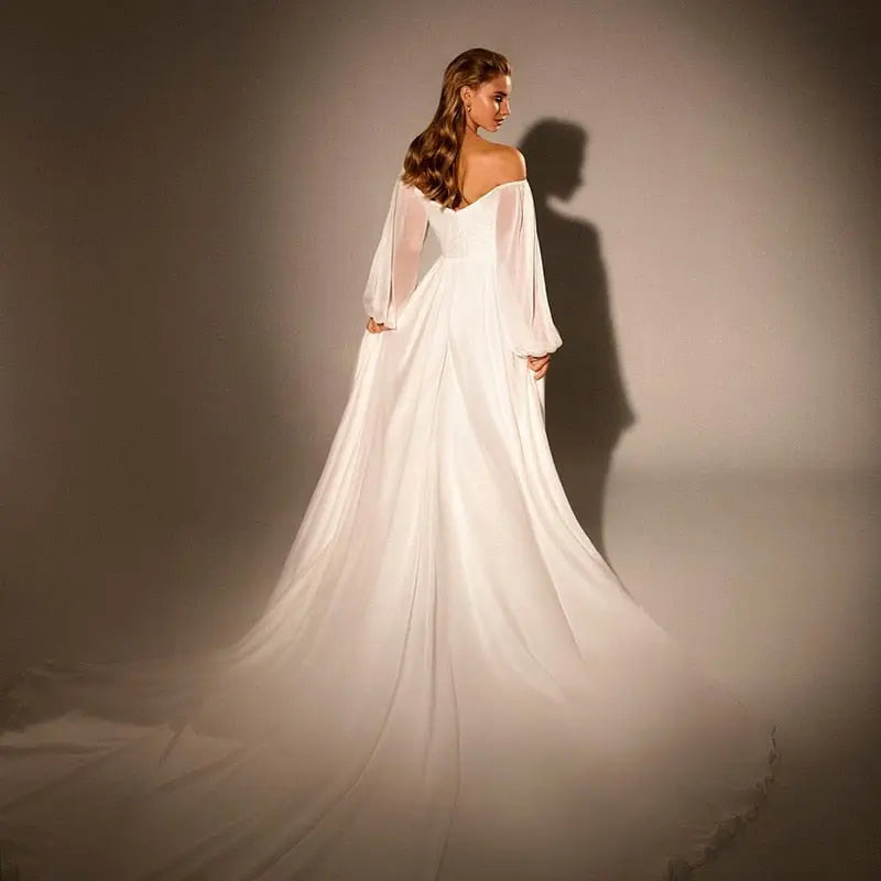 Elegant Off Shoulder White Chiffon Evening Dress SF360