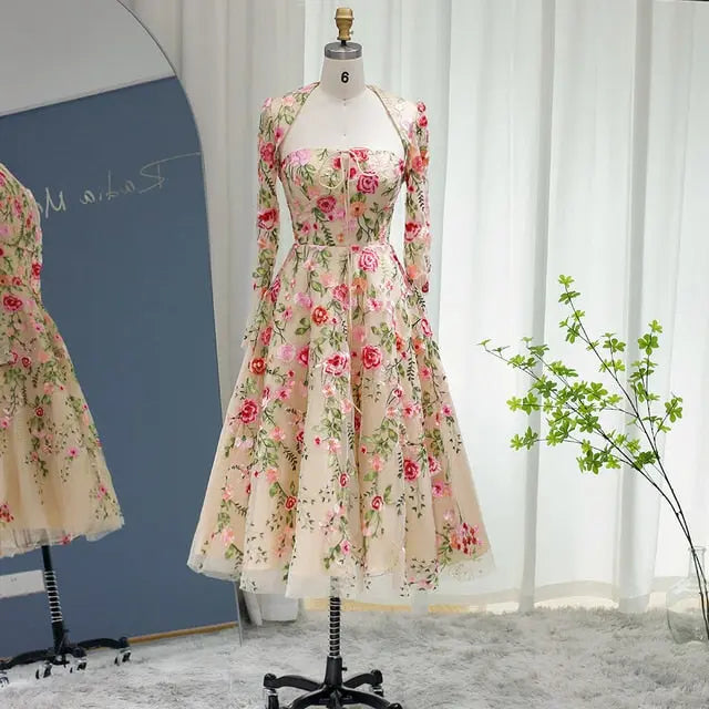 Garden Embroidery Short Evening Dress with Jacket SF237 Garden Embroidery Short Evening Dress with Jacket SF237