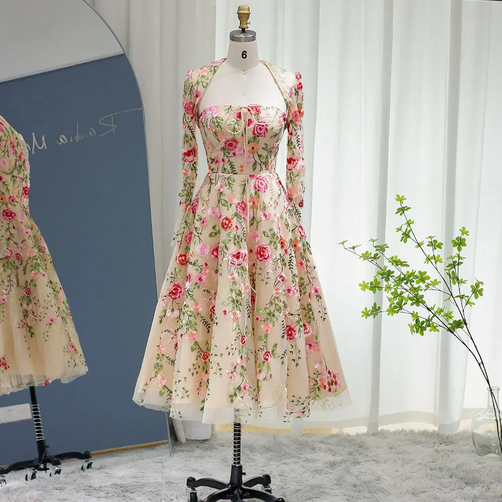 Garden Embroidery Short Evening Dress with Jacket SF237 Garden Embroidery Short Evening Dress with Jacket SF237
