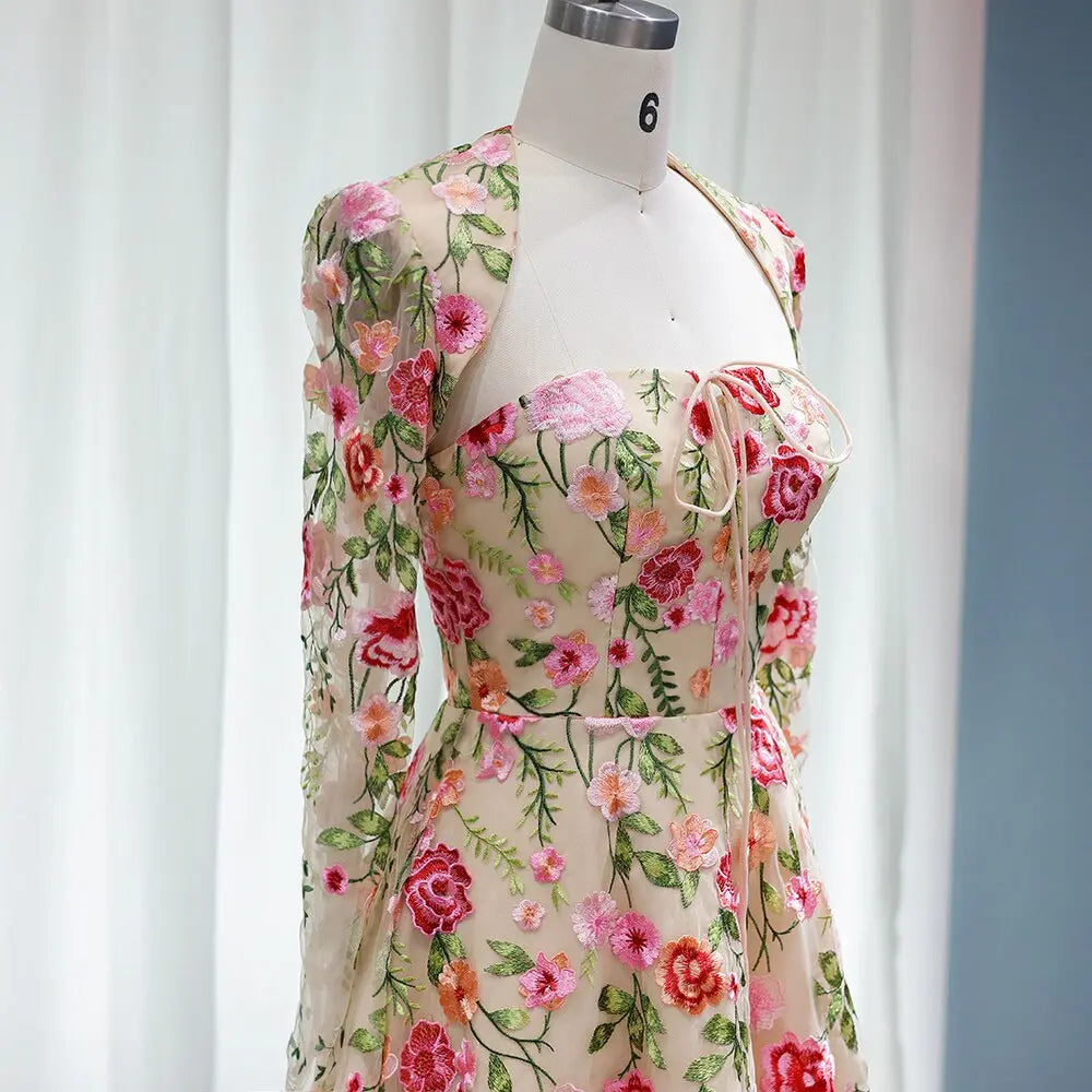 Garden Embroidery Short Evening Dress with Jacket SF237 - SHARONSAID Garden Embroidery Short Evening Dress with Jacket SF237 - SHARONSAID