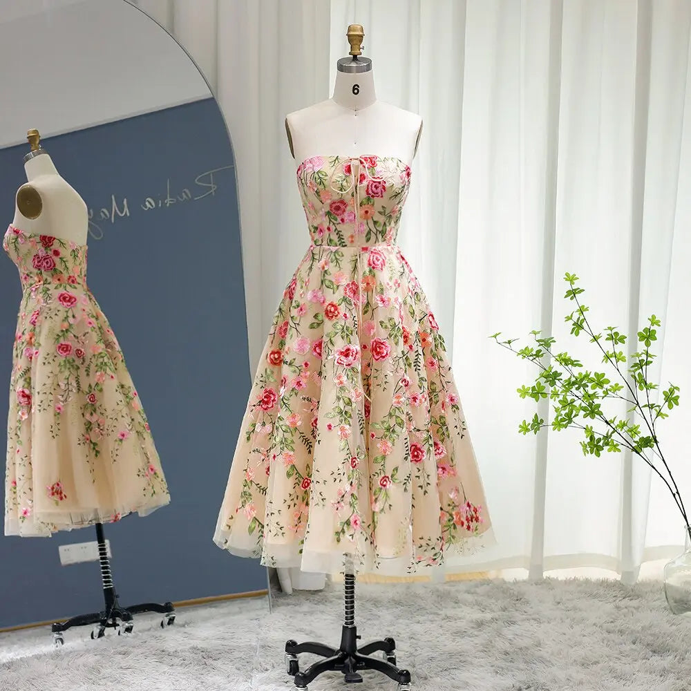 Garden Embroidery Short Evening Dress with Jacket SF237 Garden Embroidery Short Evening Dress with Jacket SF237