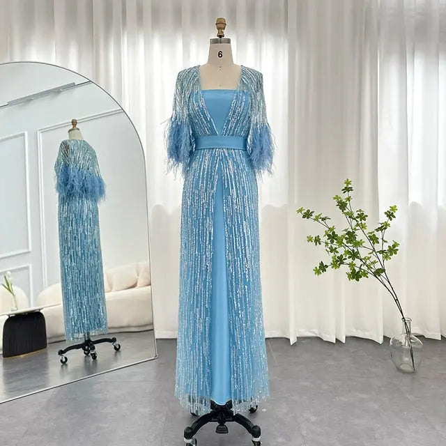Luxury Feathers Yellow 2 Pieces Evening Dress SS430 - SHARONSAID Luxury Feathers Yellow 2 Pieces Evening Dress SS430 - SHARONSAID