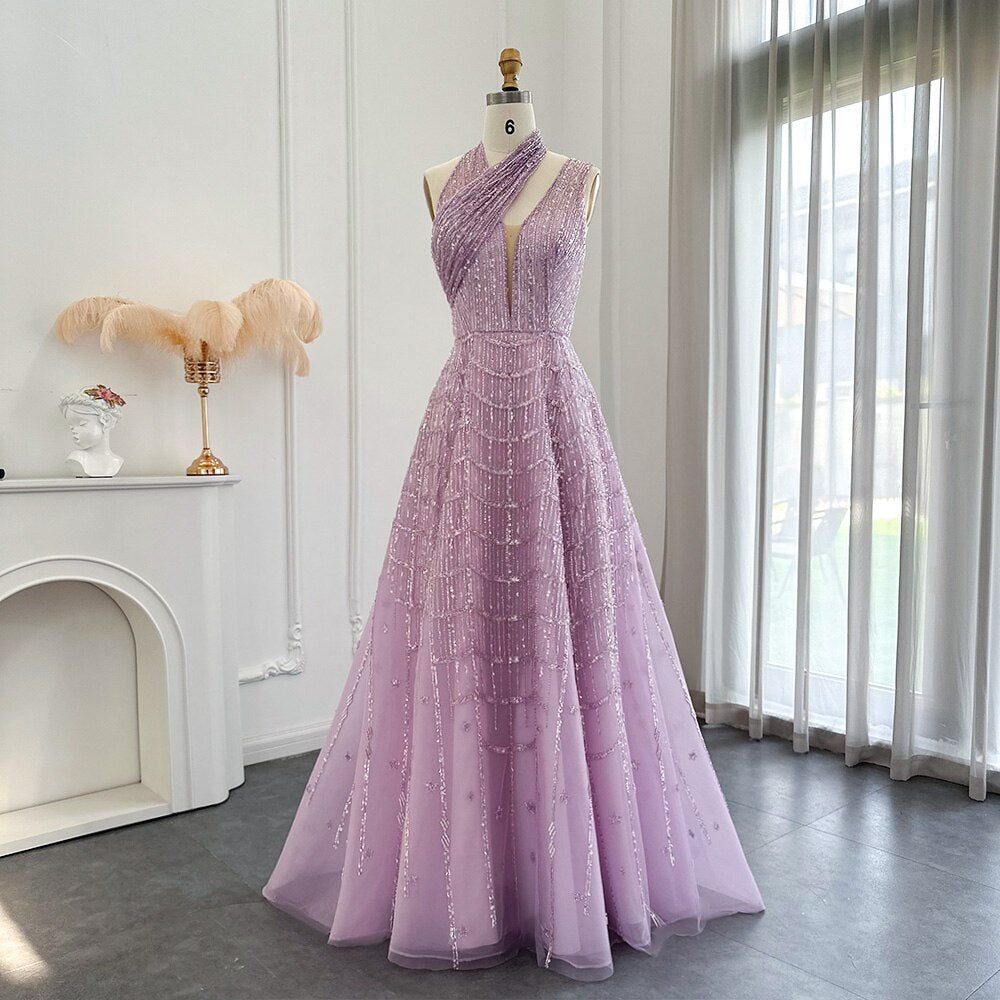 DreamyVow Luxury Beaded Dubai Lilac Evening Dresses for Women Wedding Party 2023 Elegant Long Arabic Prom Formal Gowns 329