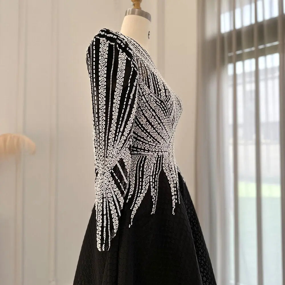 Final Sale Luxury Black Short Muslim Long Sleeves Evening Dress SS212 Final Sale Luxury Black Short Muslim Long Sleeves Evening Dress SS212