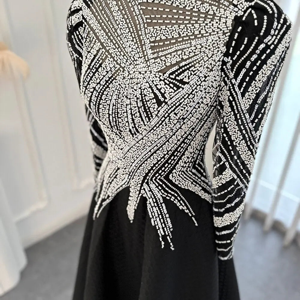 Luxury Black Short Muslim Long Sleeves Evening Dress SS212 - SHARONSAID Luxury Black Short Muslim Long Sleeves Evening Dress SS212 - SHARONSAID