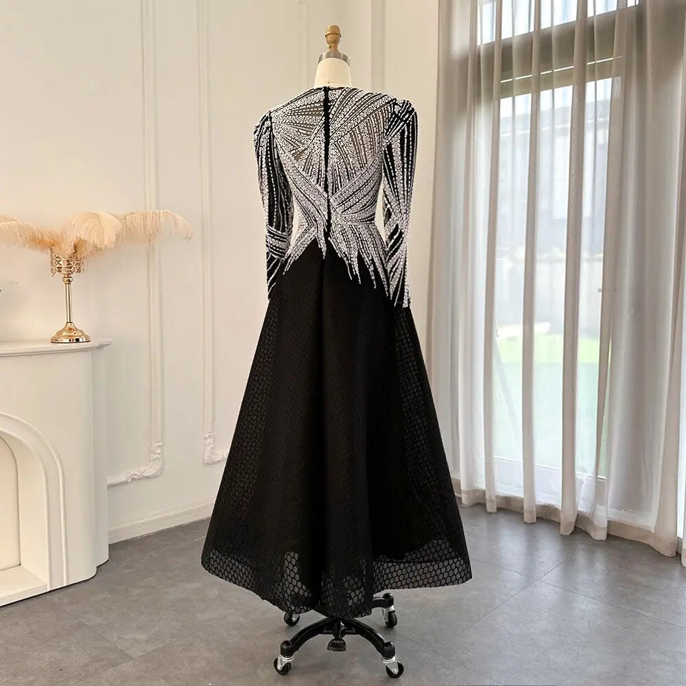 Final Sale Luxury Black Short Muslim Long Sleeves Evening Dress SS212 Final Sale Luxury Black Short Muslim Long Sleeves Evening Dress SS212