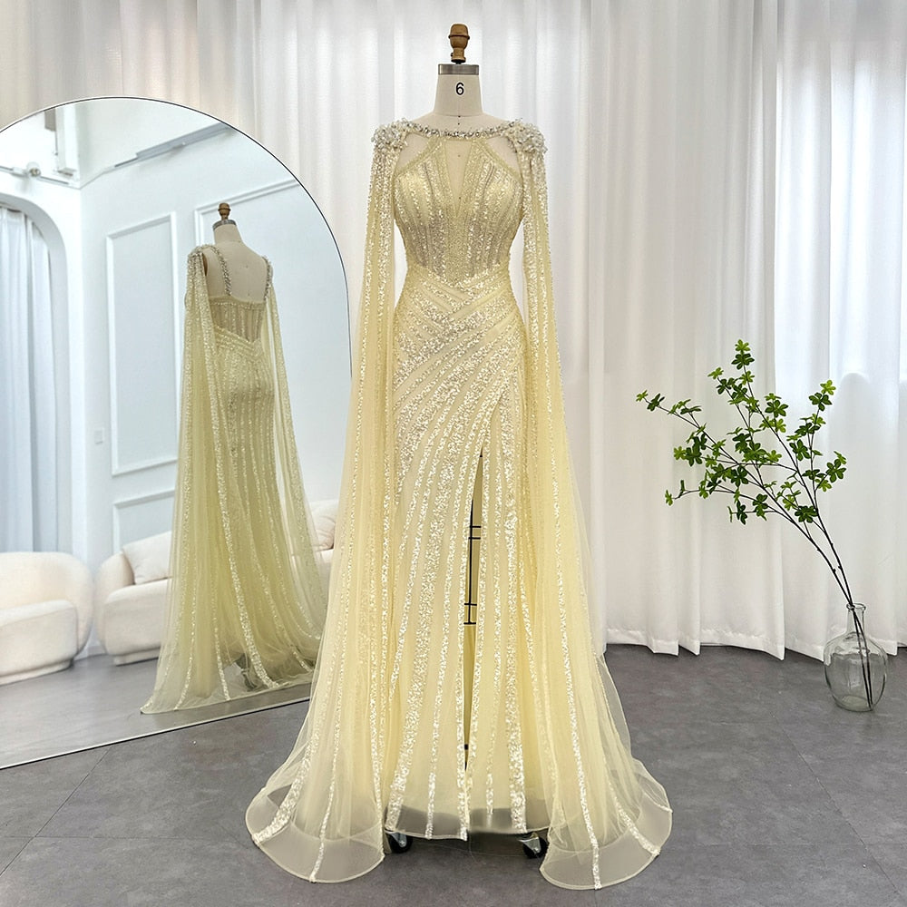 Luxury Crystal Lilac Evening Dress with Cape Sleeves SS203 SHARONSAID