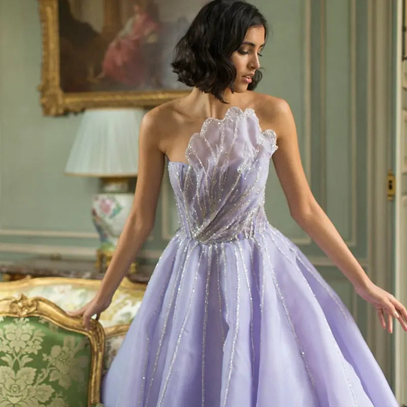 Luxury Beaded Lilac Scalloped Evening Dress SS247 - SHARONSAID Luxury Beaded Lilac Scalloped Evening Dress SS247 - SHARONSAID