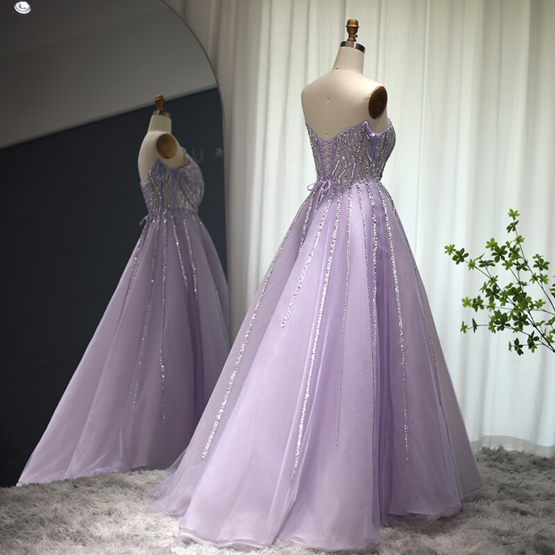 Dreamy Vow Luxury Dubai Beaded Lilac Evening Dress Elegant Scalloped Arabic Women Formal Prom Dresses for Wedding Party 247