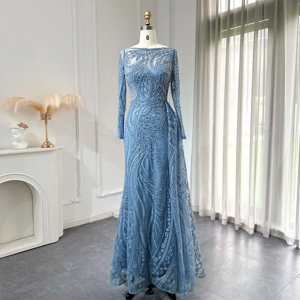 muslim party dresses with long drape sleeves covered 2025 Elegant Arabic Prom Dress Muslim Evening Dress Long Sleeves High Neck Special Occasion Party Dress Tulle Vestido de Gala