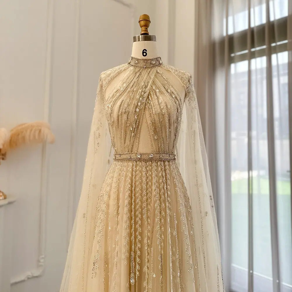 dress for women luxury Luxury Beaded Evening Dress with Cape Sleeve SS495