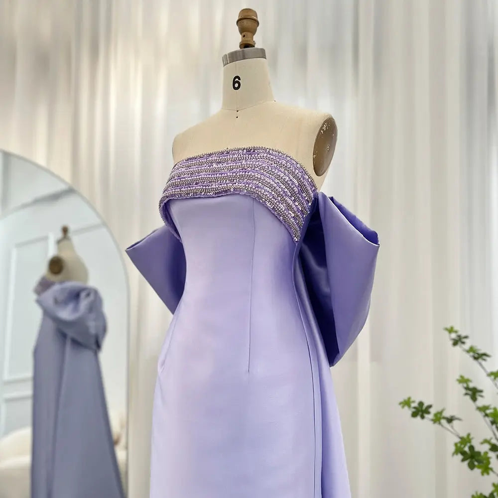 Final Sale Lilac Beaded Evening Dress with Bow Cape SS319 Final Sale Lilac Beaded Evening Dress with Bow Cape SS319