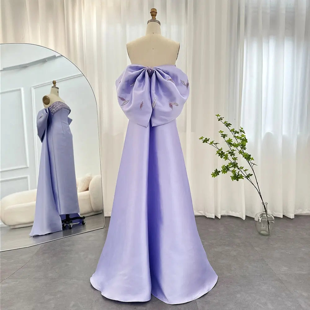 Final Sale Lilac Beaded Evening Dress with Bow Cape SS319 Final Sale Lilac Beaded Evening Dress with Bow Cape SS319