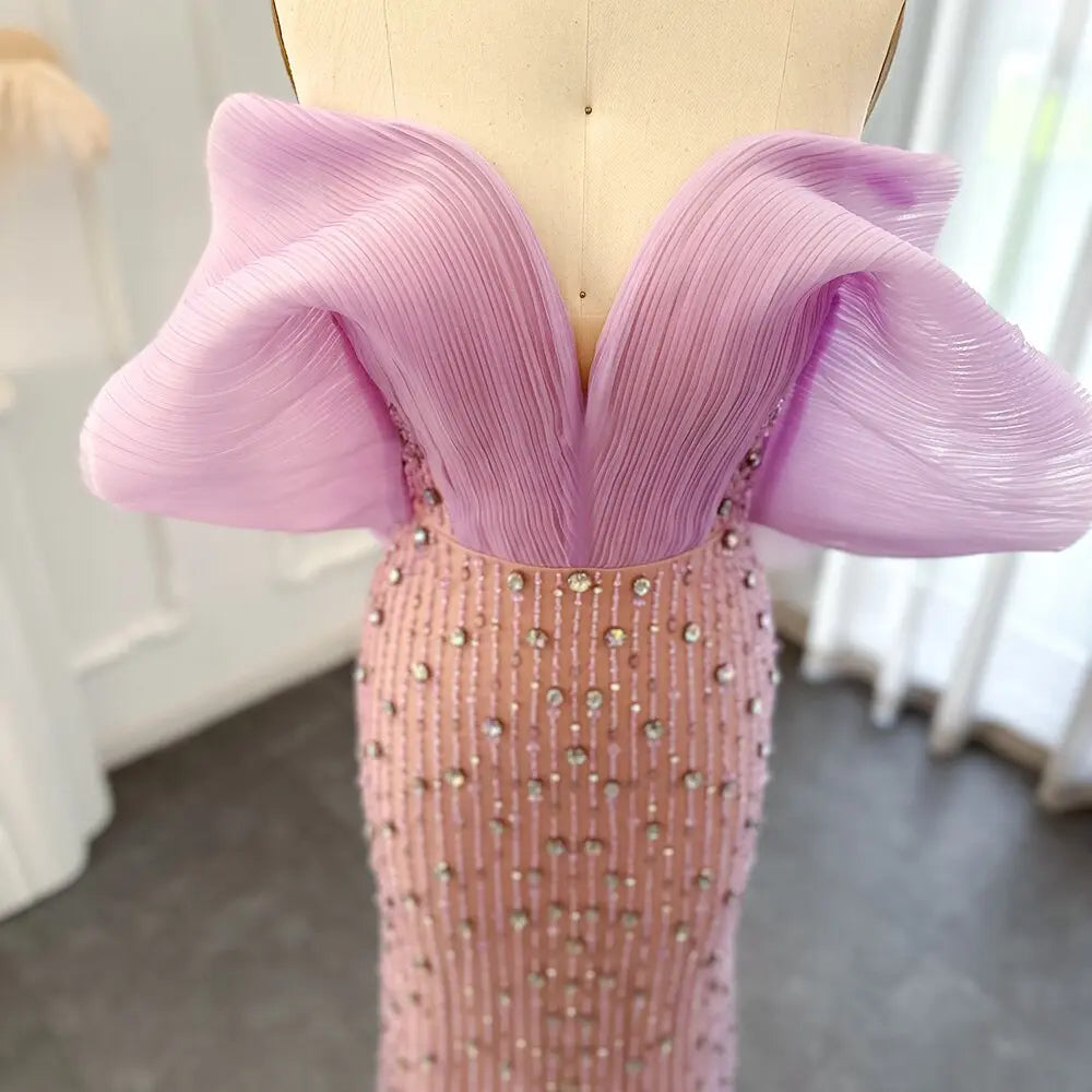 Dreamy Vow Luxury Dubai Lilac Long Evening Dress for Women Wedding Party 2023 Elegant Off Shoulder Arabic Formal Prom Gown 327