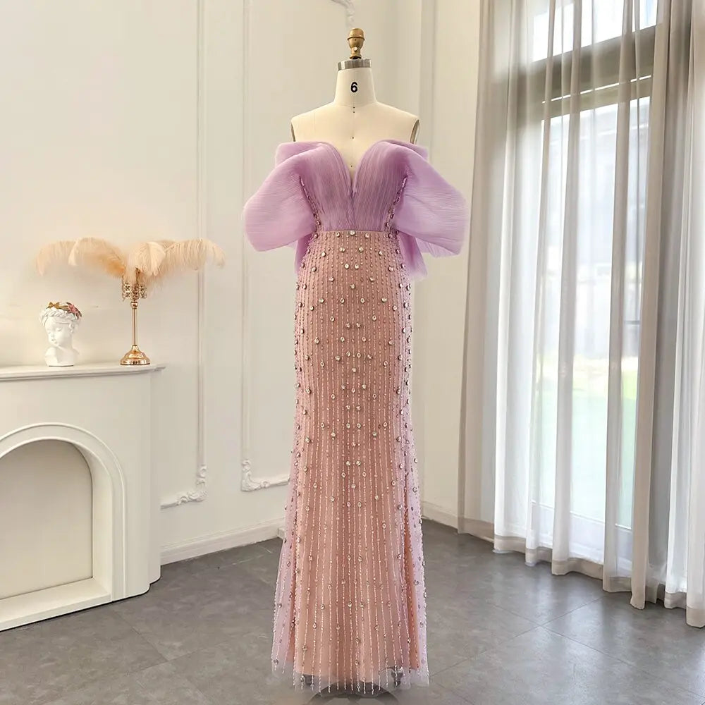 Dreamy Vow Luxury Dubai Lilac Long Evening Dress for Women Wedding Party 2023 Elegant Off Shoulder Arabic Formal Prom Gown 327