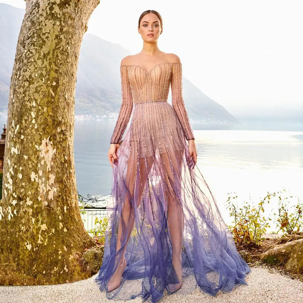 Final Sale Luxury Long Sleeve Off Shoulder Evening Dress SS328 Final Sale Luxury Long Sleeve Off Shoulder Evening Dress SS328